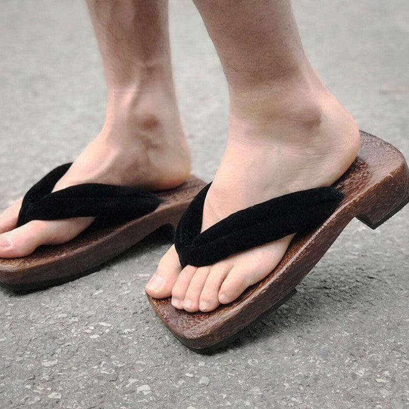 Wooden Stylish Slippers for Men | Japanese Samurai Clogs | Wooden Flat Geta Male Bottoms